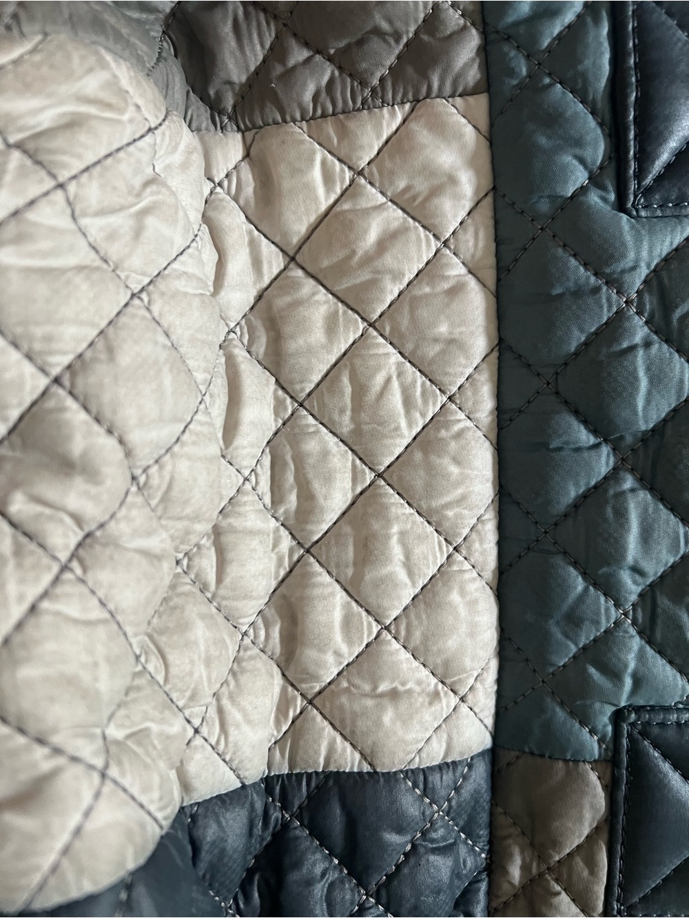 MZ Wallace Quilted Patchwork Tote in Gray, Cream and Tan Accents - Picture 3 of 4
